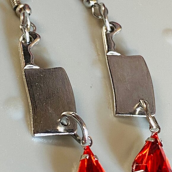 Meat Cleaver Earrings Pierced Hooks Dangle Drop Bead Halloween Whimsical Party - Picture 7 of 13